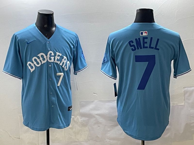 Men Los Angeles Dodgers #7 Snell Light Blue Joint Name 2025 Nike MLB Jersey style 20